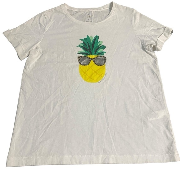 Kate Spade New York White Short Sleeve Pineapple With Sunglasses TShirt Size M - Picture 2 of 9